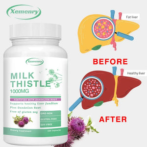 Milk Thistle Capsules 1000mg - with Dandelion Root - Liver Detox and Cleanse, Promotes Skin and Digestive Health Supplement