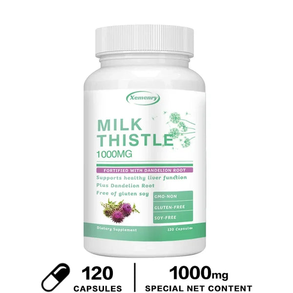 Milk Thistle Capsules 1000mg - with Dandelion Root - Liver Detox and Cleanse, Promotes Skin and Digestive Health Supplement