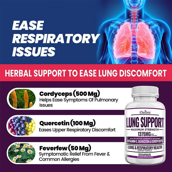Lung Support Supplements - Detoxify The Lungs, Promote Oxygen Circulation, Support The Bronchial and Respiratory System