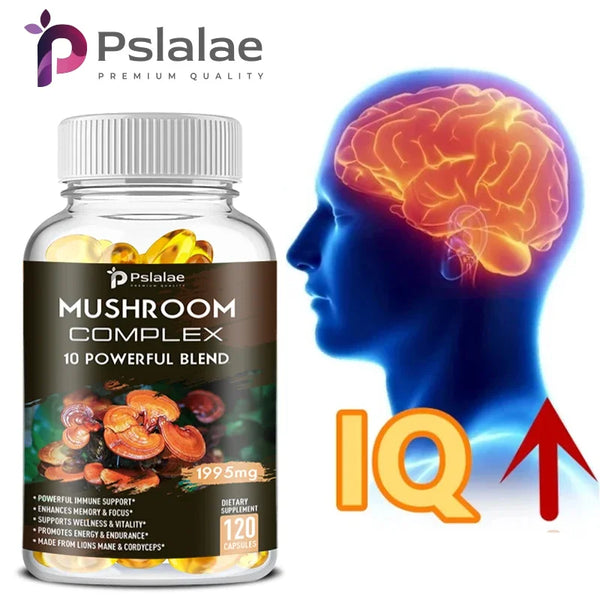 Mushroom Complex Capsules - Cordyceps Reishi, Immunity, Stress, Energy, Mental Clarity and Focus Support - Brain Supplement