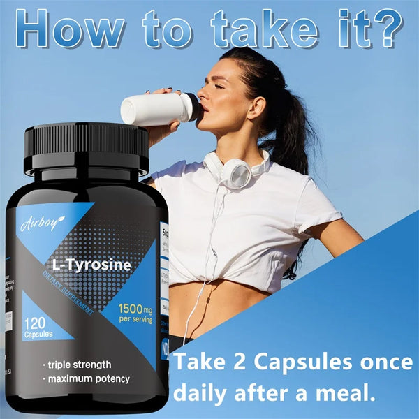 L-Tyrosine Supplement - Support Memory, Mental Clarty, Alertness, Brain Function, Boosts Energy, Immunity - Vegetarian Capsules