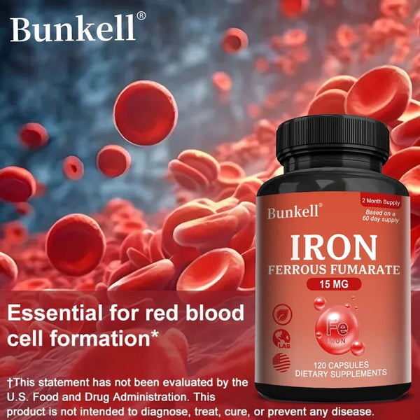 Iron Supplement - Boost Energy, Improve Concentration, Enhance Immune Function, Reduce Fatigue, Help Hemoglobin Balance, Non-GMO