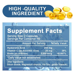 Hyaluronic Acid Supplement with Vitamin C and Biotin - Improves Metabolism and Promotes Healthy Skin