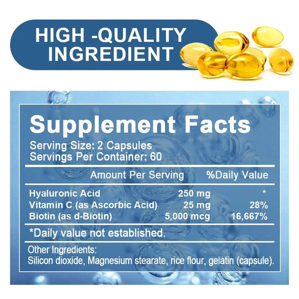 Hyaluronic Acid Supplement with Vitamin C and Biotin - Improves Metabolism and Promotes Healthy Skin