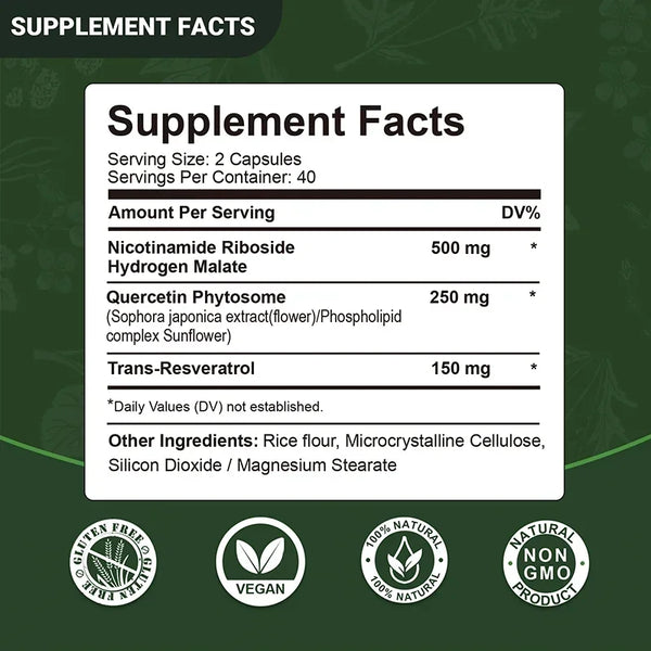 80pcs NAD+Supplement - Liposomal Nicotinamide Nucleoside 900mg Resveratrol Quercetin