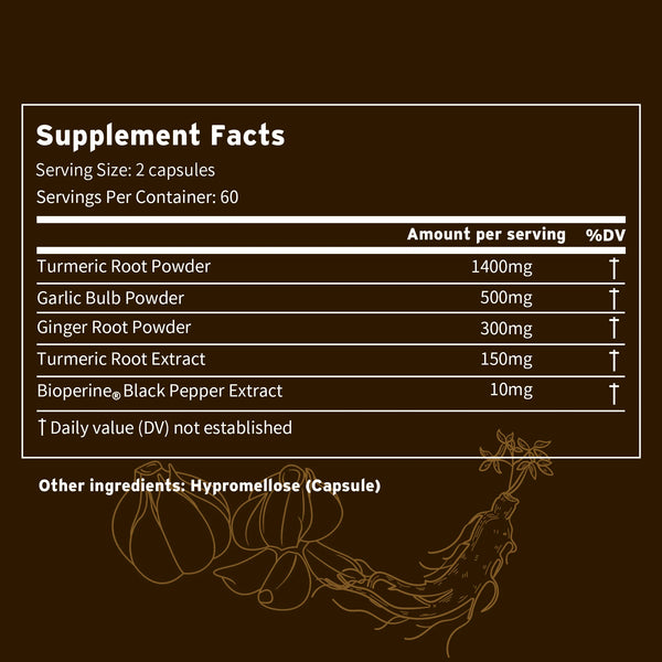 4-in-1 Turmeric Ginger Supplement - with Garlic Curcumin Black Pepper