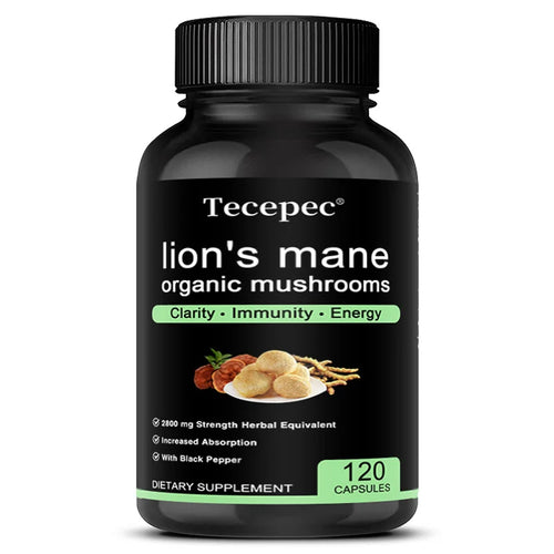 Lion's Mane Organic Mushrooms Supplements - Strength, Memory, Focus, Brain Supplements, Immune System, Nerve Health