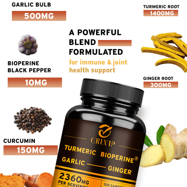 4-in-1 Turmeric Ginger Supplement - with Garlic Curcumin Black Pepper