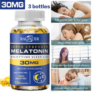 Balincer Melatonin Nighttime Sleep Aid 30 Mg - Supports Relaxation, Stress Relief and Healthy Sleep, Non-GMO, Dietary Supplement