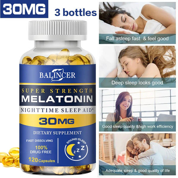 Balincer Melatonin Nighttime Sleep Aid 30 Mg - Supports Relaxation, Stress Relief and Healthy Sleep, Non-GMO, Dietary Supplement