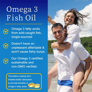 Omega 3 Fish Oil, Triple Strength Fish Oil Supplement | Burpless Fish Oil for Heart, Brain & Immune Health