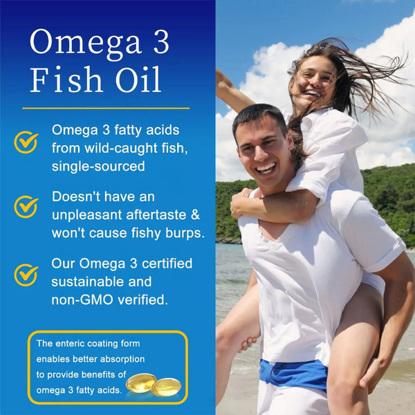 Omega 3 Fish Oil, Triple Strength Fish Oil Supplement | Burpless Fish Oil for Heart, Brain & Immune Health