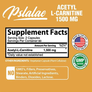 Acetyl-L-Carnitine Capsules 1500 Mg - Supports Natural Energy Production, Supports Memory and Concentration Supplement