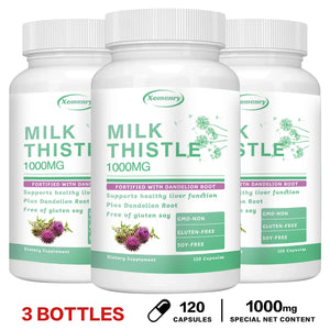 Milk Thistle Capsules 1000mg - with Dandelion Root - Liver Detox and Cleanse, Promotes Skin and Digestive Health Supplement