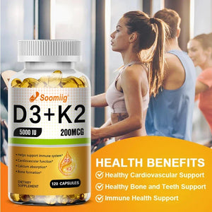 Vitamin K2, D3 Supplement To Help Support The Immune System and Improve The Body's Absorption of Calcium 120 Capsules