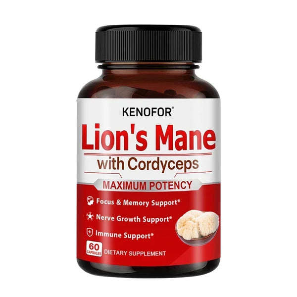 Lion's Mane Mushroom Extract Supplement for Mood and Sleep Health, Support Immune Health,Non-GMO, Gluten-free, Vegan Capsules