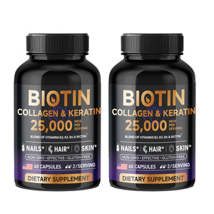 Biotin Collagen & Keratin 25000 mcg Vitamins B2, B3, B6 - Non-GMO Dietary Supplement for Hair Growth Support