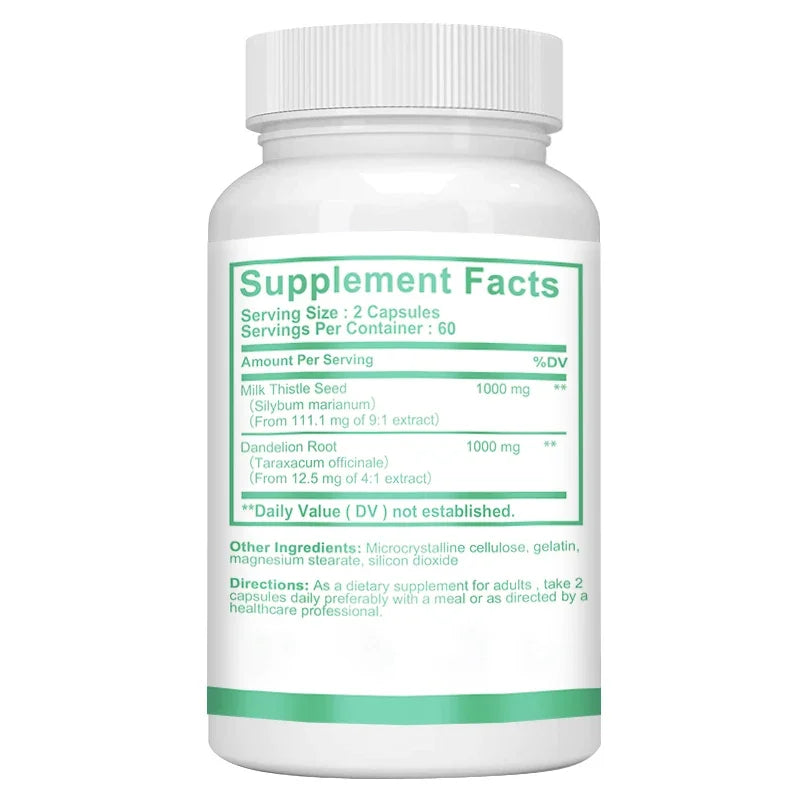 Milk Thistle Capsules 1000mg - with Dandelion Root - Liver Detox and Cleanse, Promotes Skin and Digestive Health Supplement