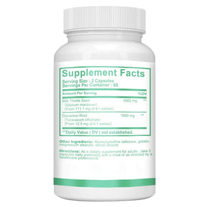 Milk Thistle Capsules 1000mg - with Dandelion Root - Liver Detox and Cleanse, Promotes Skin and Digestive Health Supplement