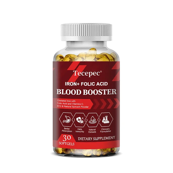 Iron + Folic Acid Supplement, with Vitamin C, B12 & Zinc, Blood Strengthener, Circulation Support Immune Support