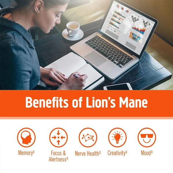 Lion's Mane Mushroom Extract Supplement for Mood and Sleep Health, Support Immune Health,Non-GMO, Gluten-free, Vegan Capsules