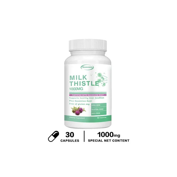 Milk Thistle Capsules 1000mg - with Dandelion Root - Liver Detox and Cleanse, Promotes Skin and Digestive Health Supplement
