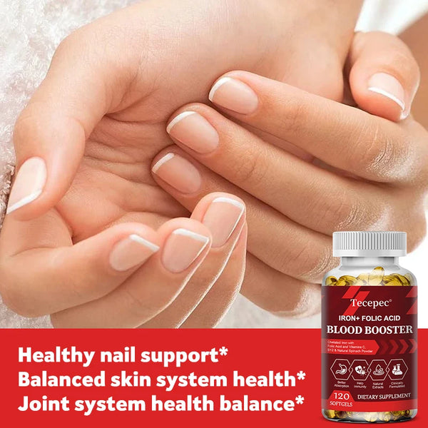 Iron + Folic Acid Supplement, with Vitamin C, B12 & Zinc, Blood Strengthener, Circulation Support Immune Support