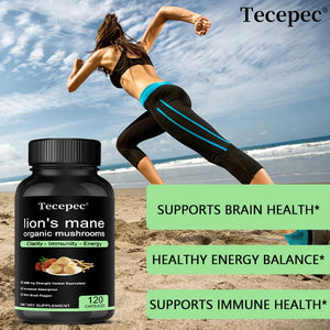 Lion's Mane Organic Mushrooms Supplements - Strength, Memory, Focus, Brain Supplements, Immune System, Nerve Health