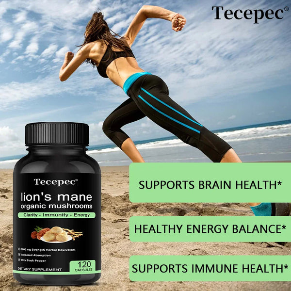 Lion's Mane Organic Mushrooms Supplements - Strength, Memory, Focus, Brain Supplements, Immune System, Nerve Health