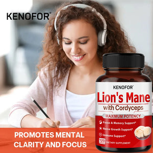Lion's Mane Mushroom Extract Supplement for Mood and Sleep Health, Support Immune Health,Non-GMO, Gluten-free, Vegan Capsules