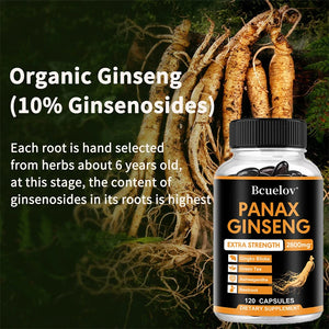 Ginseng Root + Ginkgo Biloba Supplement - Helps Improve Muscle Strength, Relieve Fatigue, Increase Energy, Focus and Vitality