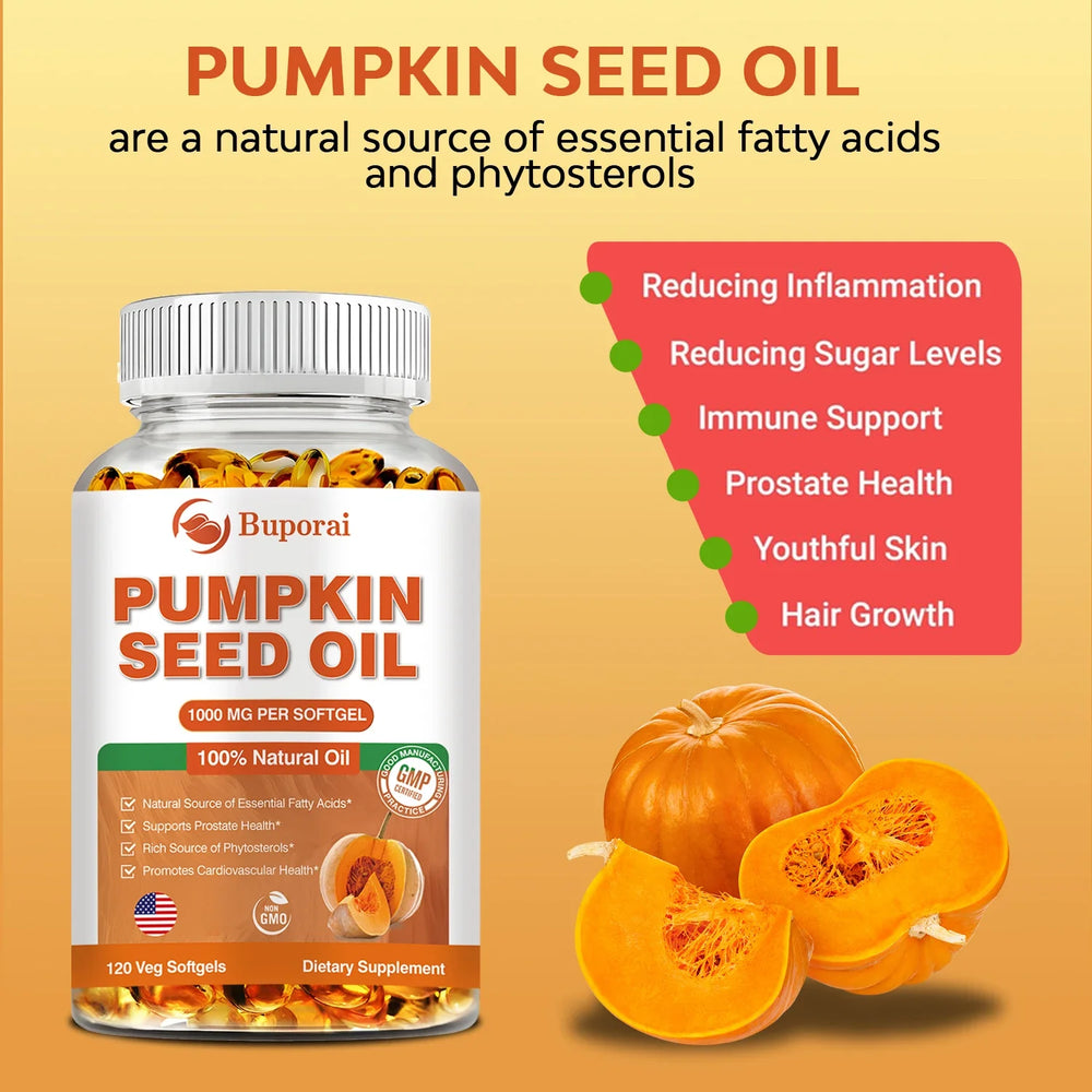 Pumpkin Seed Oil - Promotes Hair Growth, Urinary Tract and Prostate Health, Cardiovascular Support Supplement