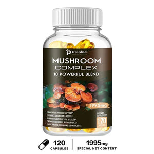 Mushroom Complex Capsules - Cordyceps Reishi, Immunity, Stress, Energy, Mental Clarity and Focus Support - Brain Supplement
