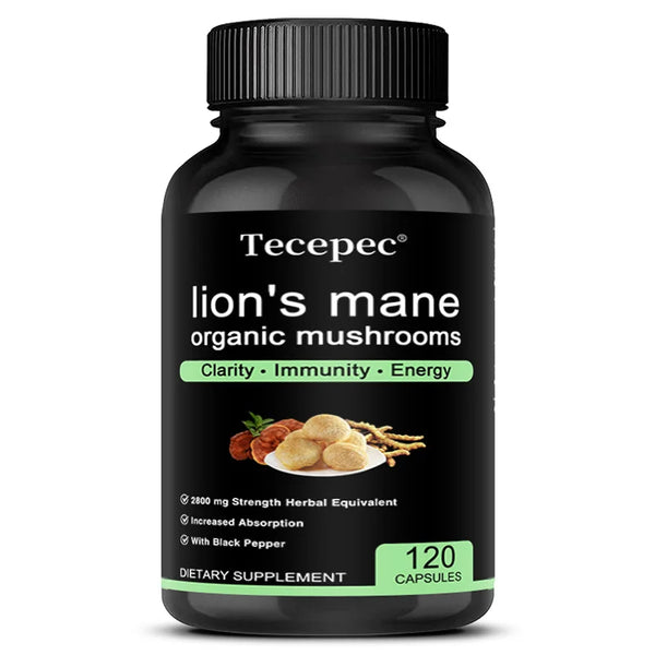 Lion's Mane Organic Mushrooms Supplements - Strength, Memory, Focus, Brain Supplements, Immune System, Nerve Health