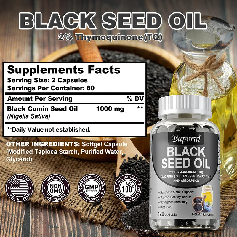 Black Seed Oil Supplement - Digestive Health, Immune Support, for Skin & Hair Health, Antioxidant