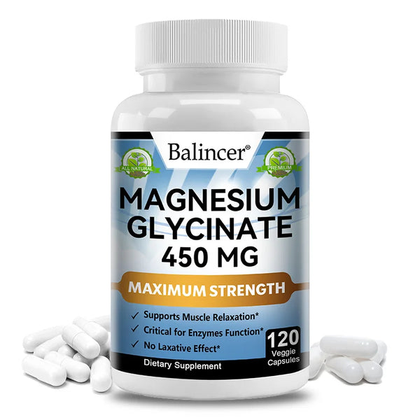 Magnesium Glycinate Supplement 450mg, Helps with Muscle, Nerve Health, Nutritional Absorption and Sleep Quality