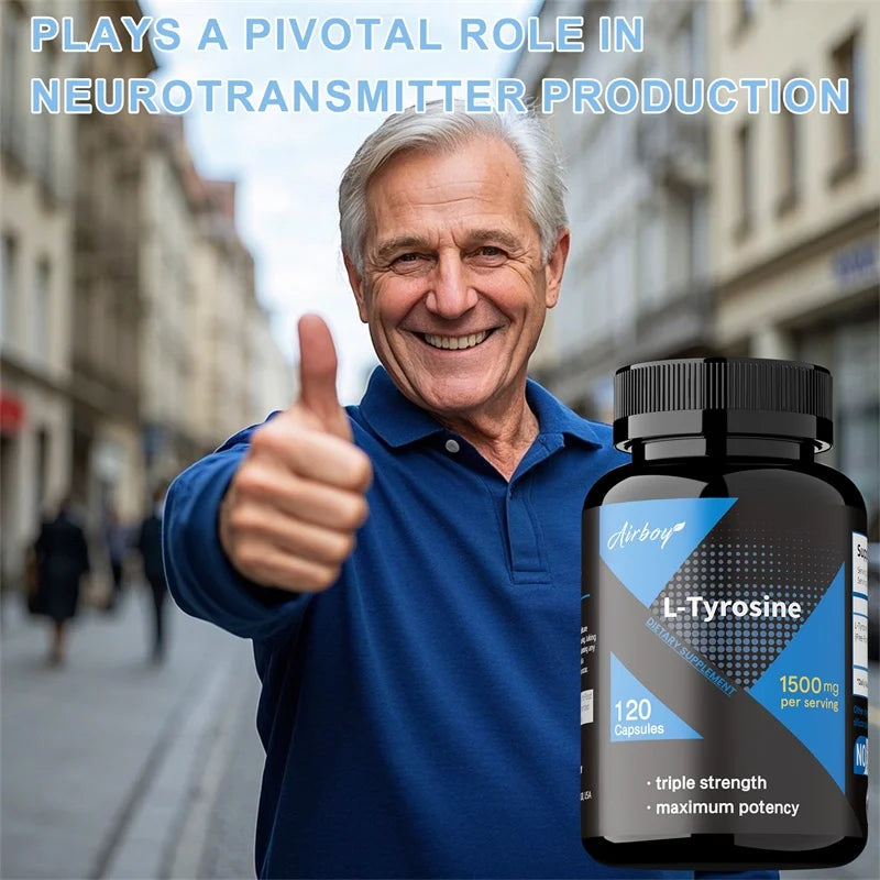 L-Tyrosine Supplement - Support Memory, Mental Clarty, Alertness, Brain Function, Boosts Energy, Immunity - Vegetarian Capsules