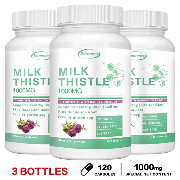 Milk Thistle Capsules 1000mg - with Dandelion Root - Liver Detox and Cleanse, Promotes Skin and Digestive Health Supplement
