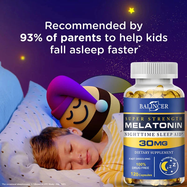 Balincer Melatonin Nighttime Sleep Aid 30 Mg - Supports Relaxation, Stress Relief and Healthy Sleep, Non-GMO, Dietary Supplement
