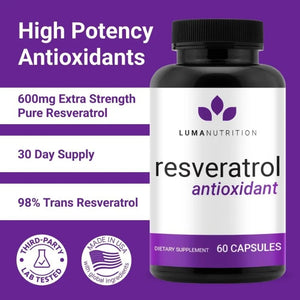 High Purity Resveratrol, Trans-Resveratrol Supplement - High Potency Antioxidant, Supports Brain Health 60 Capsules