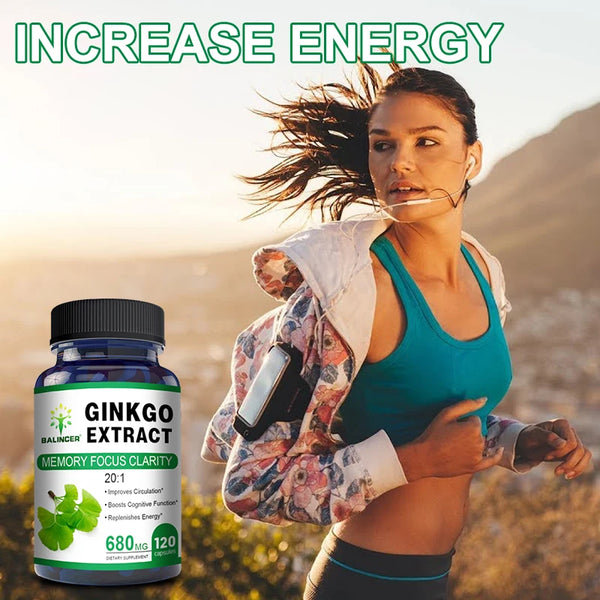 Organic Ginkgo Biloba helps maintain alertness and sharpness, improves concentration and memory, vegetarian dietary supplement