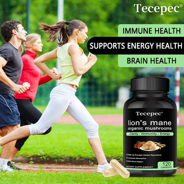 Lion's Mane Organic Mushrooms Supplements - Strength, Memory, Focus, Brain Supplements, Immune System, Nerve Health