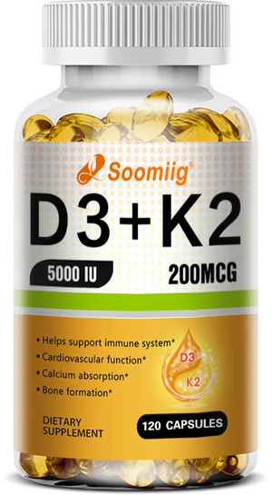 Vitamin K2, D3 Supplement To Help Support The Immune System and Improve The Body's Absorption of Calcium 120 Capsules